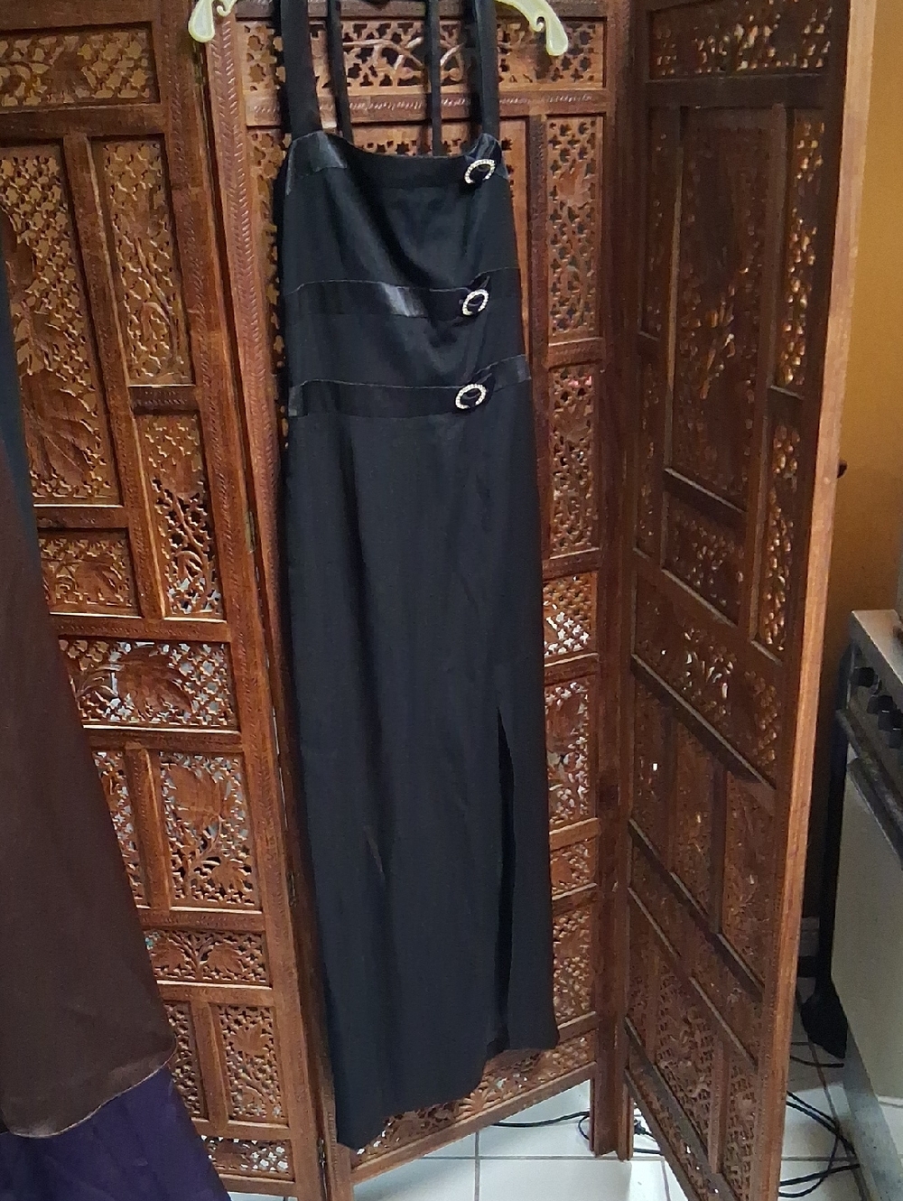 Black Strappy Maxi Dress with Buckle Accents